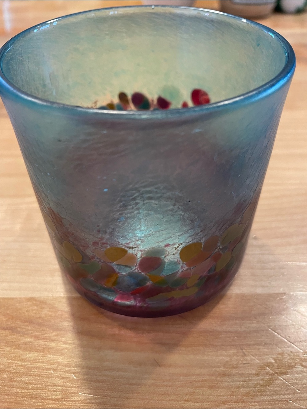 Handblown Blue Art Glass  with Colorful Confetti Accents by Robert Held signed